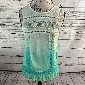 Green Dragon Ombré Tank Top with Lace Detail Green Small